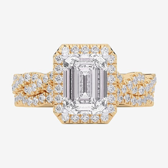 (G-H / Si1-Si2) Womens 3 3/4 CT. T.W. Lab Grown White Diamond 14K Gold Side Stone Halo Bridal Set