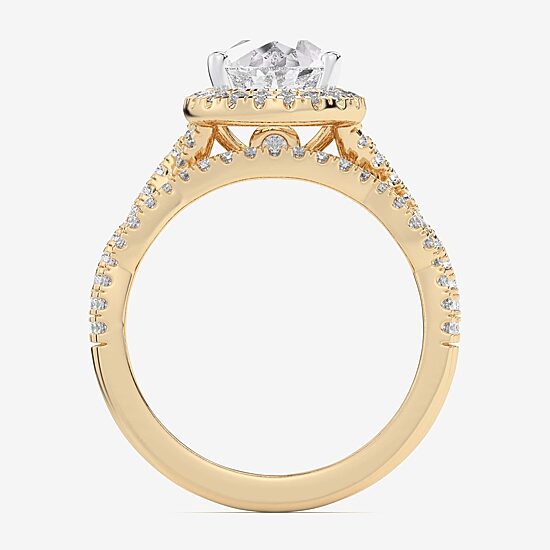 (G-H / Si1-Si2) Womens 1 1/2 CT. T.W. Lab Grown White Diamond 14K Gold Pear Side Stone Halo Bridal Set