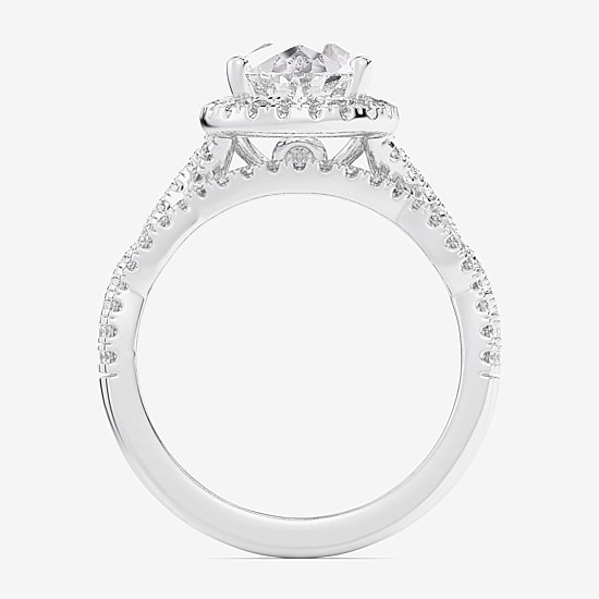 (G-H / Si1-Si2) Womens 2 3/4 CT. T.W. Lab Grown White Diamond 14K Gold Pear Side Stone Halo Bridal Set
