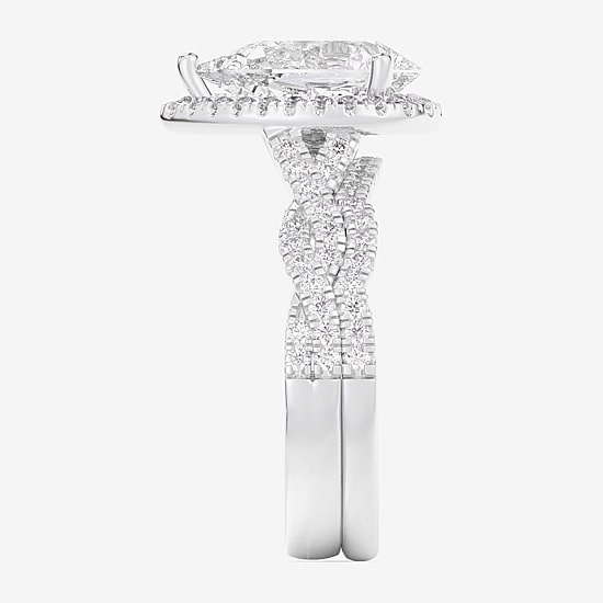 (G-H / Si1-Si2) Womens 2 3/4 CT. T.W. Lab Grown White Diamond 14K Gold Pear Side Stone Halo Bridal Set