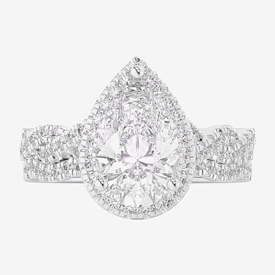 (G-H / Si1-Si2) Womens 2 3/4 CT. T.W. Lab Grown White Diamond 14K Gold Pear Side Stone Halo Bridal Set