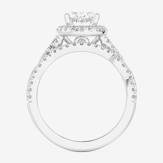 (G-H / Si1-Si2) Womens 2 3/4 CT. T.W. Lab Grown White Diamond 14K Gold Oval Side Stone Halo Bridal Set