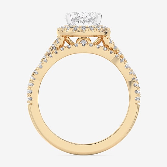(G-H / Si1-Si2) Womens 3 3/4 CT. T.W. Lab Grown White Diamond 14K Gold Oval Side Stone Halo Bridal Set