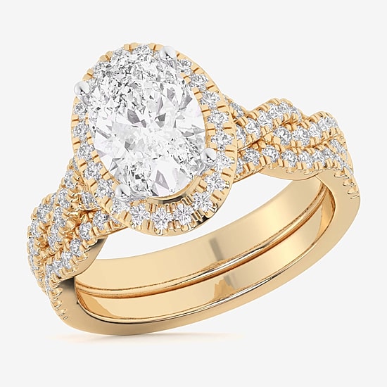 (G-H / Si1-Si2) Womens 3 3/4 CT. T.W. Lab Grown White Diamond 14K Gold Oval Side Stone Halo Bridal Set