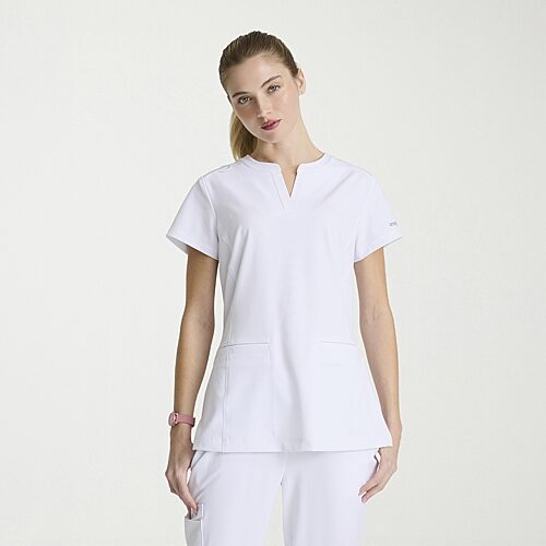 Skechers Skt259 Coast 2-Pocket Top Womens V Neck Short Sleeve Tag Free Stretch Fabric Moisture Wicking Scrub Top, Xx-small, White