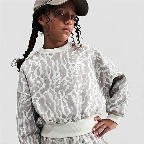 Nike Club Big Kid Girls Crew Neck Fleece Long Sleeve Sweatshirt, X-large, Gray
