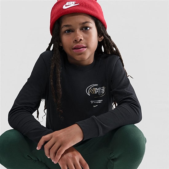 Nike Futura Big Kid Unisex Crew Neck Long Sleeve Regular Fit Graphic T-Shirt