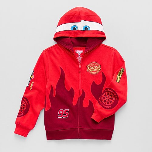 Disney Collection Little & Big Kid Boys Long Sleeve Embroidered Cars Fleece Zipper Hoodie, 5/6, Red