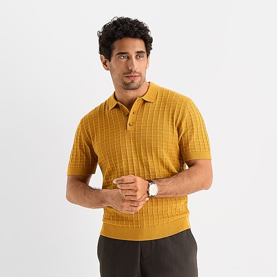 Stafford Textured Mens Short Sleeve Button Polo Sweater