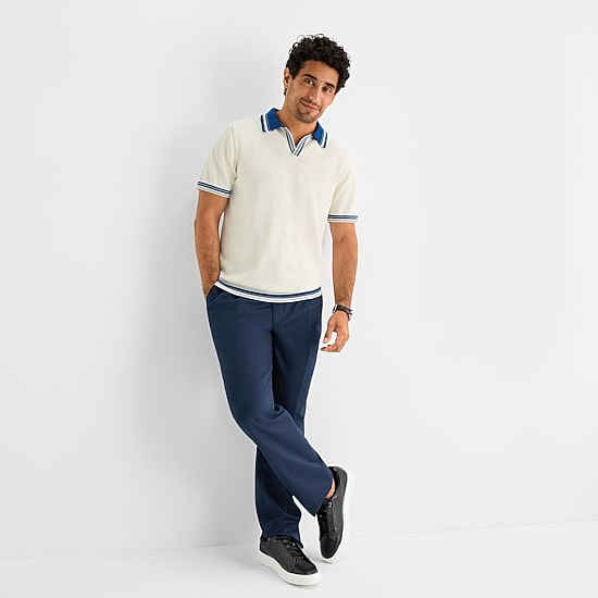 Stafford Johnny Collar Mens Short Sleeve Polo Sweater