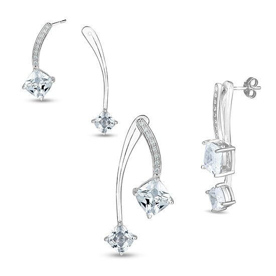 Womens Cubic Zirconia Sterling Silver Drop Earrings