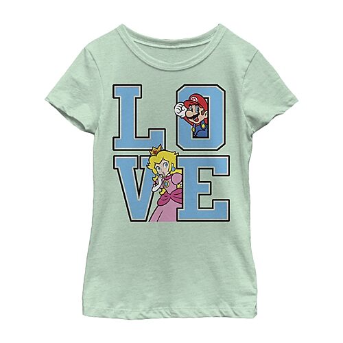 Little & Big Kid Girls Crew Neck Short Sleeve Regular Fit Super Mario Graphic T-Shirt, Large, Green