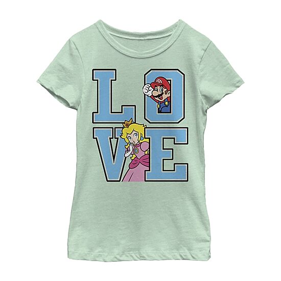 Little & Big Kid Girls Crew Neck Short Sleeve Regular Fit Super Mario Graphic T-Shirt
