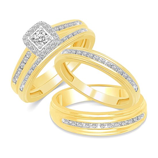 10K Gold Sqaure His and Hers Ring Sets