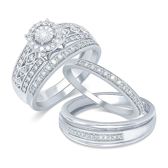 10K White Gold His and Hers Ring Sets