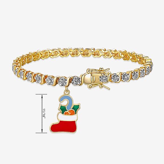 Sparkle Allure Stocking Charm Womens Natural White Diamond Accent 14K Gold Over Brass 7.25 Inch Tennis Bracelet