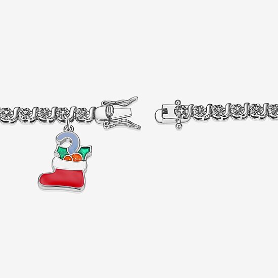 Sparkle Allure Stocking Charm Womens Natural White Diamond Accent Pure Silver Over Brass 7.25 Inch Tennis Bracelet