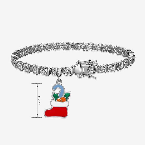Sparkle Allure Stocking Charm Womens Natural White Diamond Accent Pure Silver Over Brass 7.25 Inch Tennis Bracelet