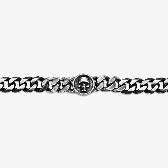 Mens Stainless Steel 8 1/2 Inch Solid Curb Skull Chain Bracelet