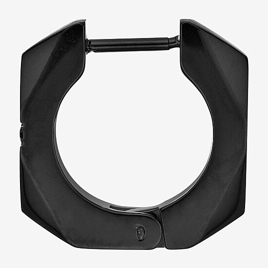 Mens Black Cubic Zirconia Stainless Steel 14mm Hoop Earrings