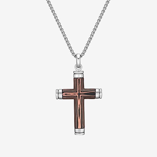 Mens Stainless Steel Cross 24 Inch Pendant Necklace