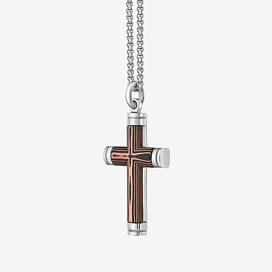 Mens Stainless Steel Cross 24 Inch Pendant Necklace