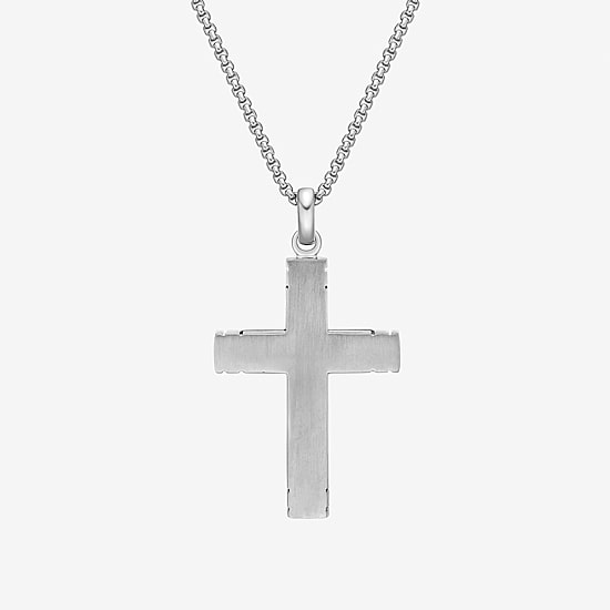 Mens Stainless Steel Cross 24 Inch Pendant Necklace