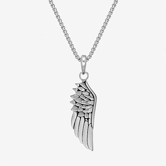 Mens Stainless Steel Wing 24 Inch Pendant Necklace