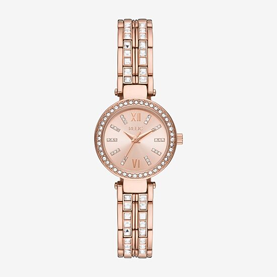 Relic By Fossil Anita Womens Crystal Accent Rose Goldtone Bracelet Watch Zr34628