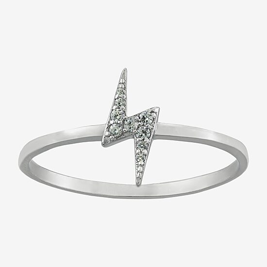 Silver Treasures Womens Cubic Zirconia Sterling Silver LIghtning Bolt Band