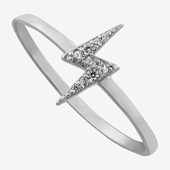 Silver Treasures Womens Cubic Zirconia Sterling Silver LIghtning Bolt Band