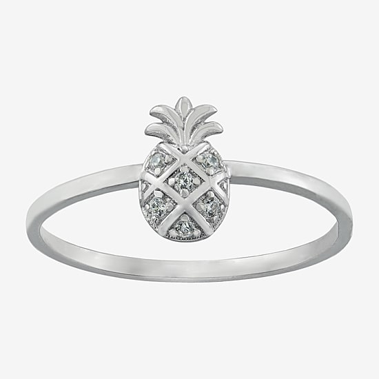 Silver Treasures Pineapple Womens Cubic Zirconia Sterling Silver Band