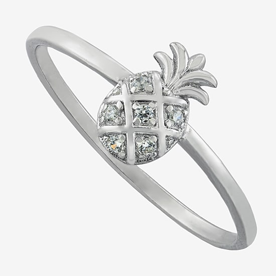 Silver Treasures Pineapple Womens Cubic Zirconia Sterling Silver Band
