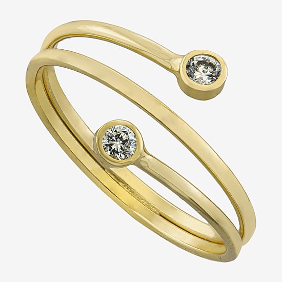 Silver Treasures Womens 2.5MM Cubic Zirconia 14K Gold Over Silver Bypass  Band