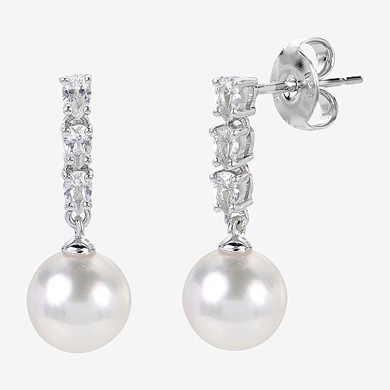 Womens White Cultured Freshwater Pearl Sterling Silver Drop Earrings