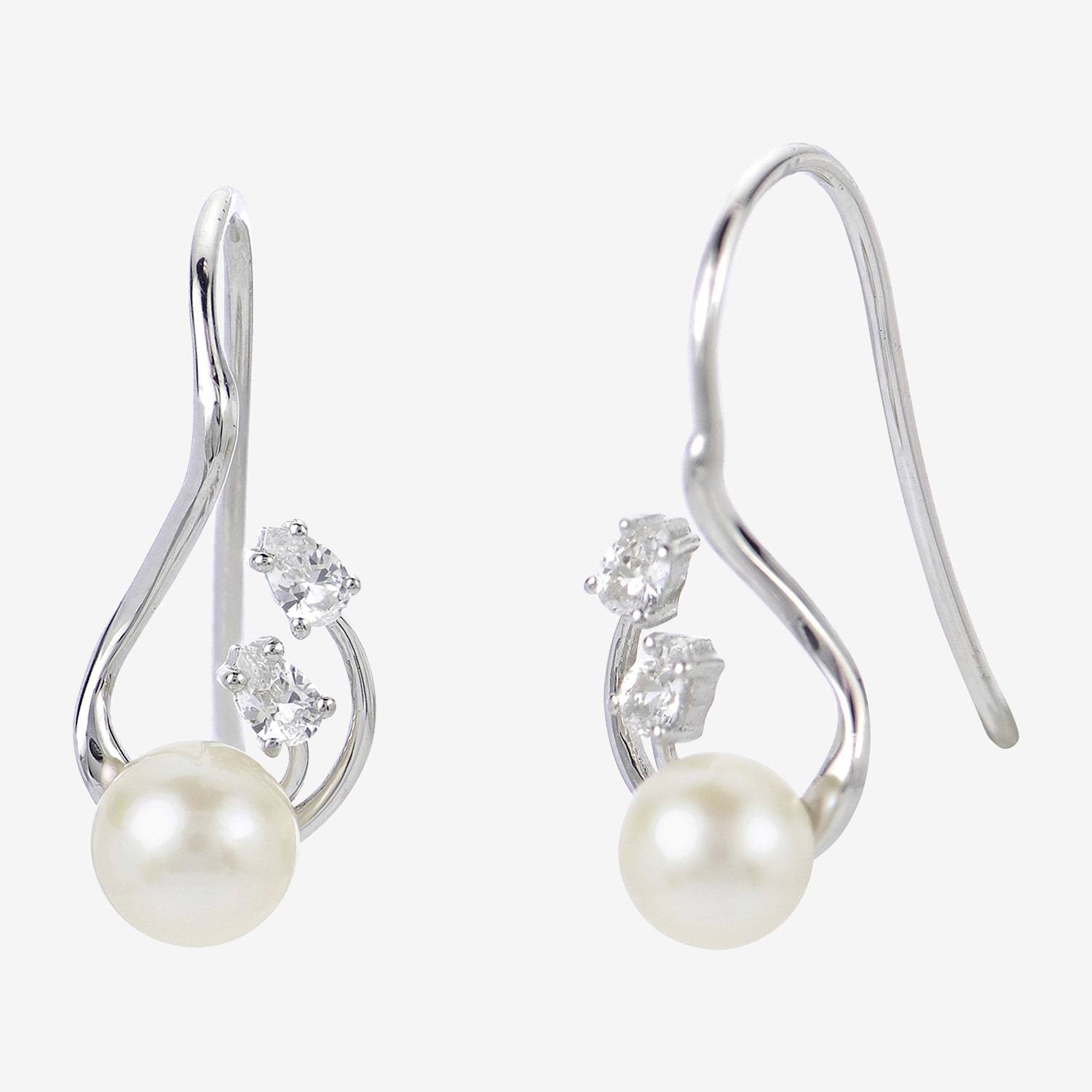 Womens White Cultured Freshwater Pearl Sterling Silver Drop Earrings