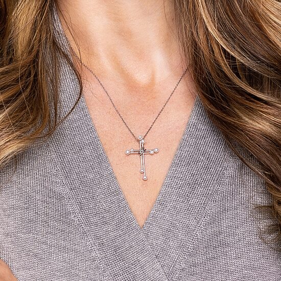 Womens White Cultured Freshwater Pearl Sterling Silver Cross 18 Inch Pendant Necklace