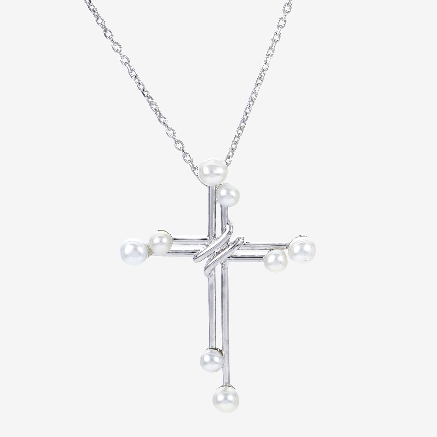 Womens White Cultured Freshwater Pearl Sterling Silver Cross 18 Inch Pendant Necklace
