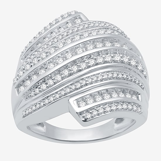 Womens 1 CT. T.W. Natural Diamond Sterling Silver Bypass  Cocktail Ring