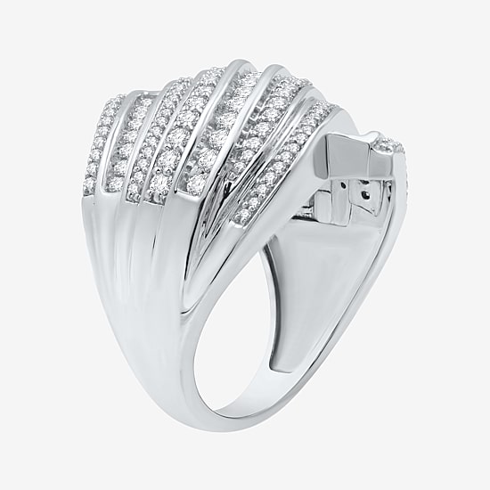 Womens 1 CT. T.W. Natural Diamond Sterling Silver Bypass  Cocktail Ring