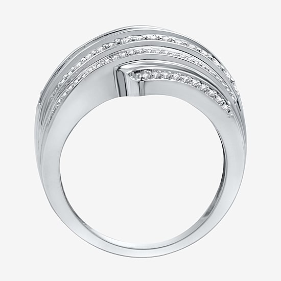Womens 1 CT. T.W. Natural Diamond Sterling Silver Bypass  Cocktail Ring