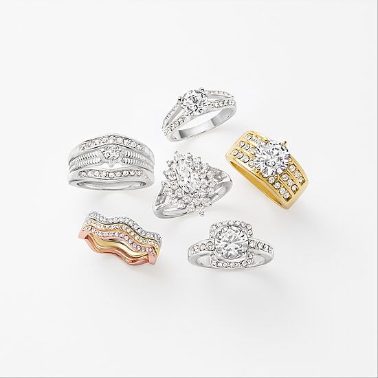 Sparkle Allure Wavy Delicate Stackable Womens Crystal 14K Gold Over Brass 18K Rose Gold Over Brass Delicate Ring Set