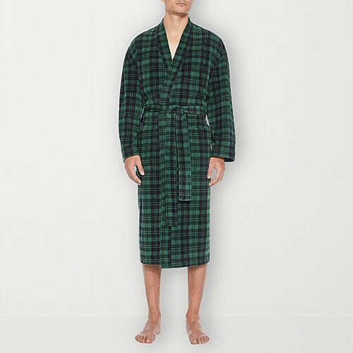 Residence Mens-Big Fleece Kimono Robe Long Sleeve Long Length, 4x, Green
