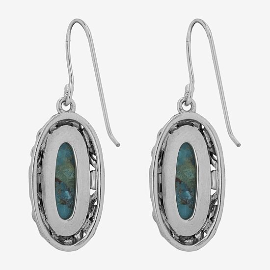 Womens Enhanced Blue Turquoise Sterling Silver Drop Earrings