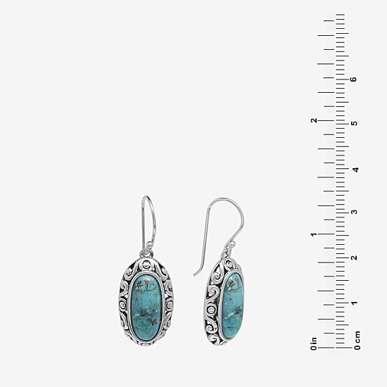 Womens Enhanced Blue Turquoise Sterling Silver Drop Earrings