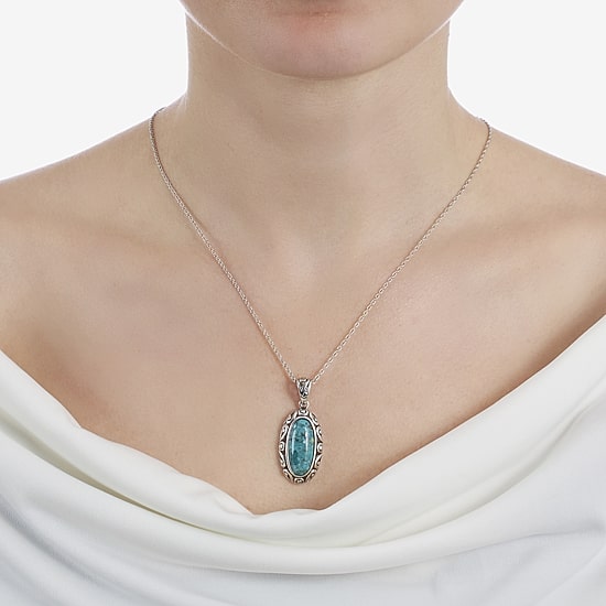 Womens Enhanced Blue Turquoise Sterling Silver 18 Inch Pendant Necklace