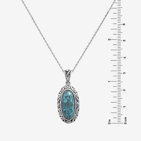 Womens Enhanced Blue Turquoise Sterling Silver 18 Inch Pendant Necklace