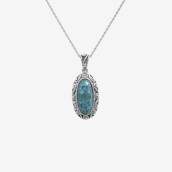 Womens Enhanced Blue Turquoise Sterling Silver 18 Inch Pendant Necklace