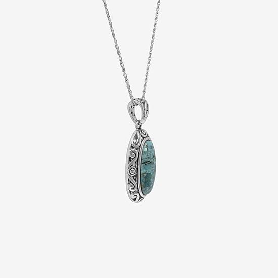 Womens Enhanced Blue Turquoise Sterling Silver 18 Inch Pendant Necklace