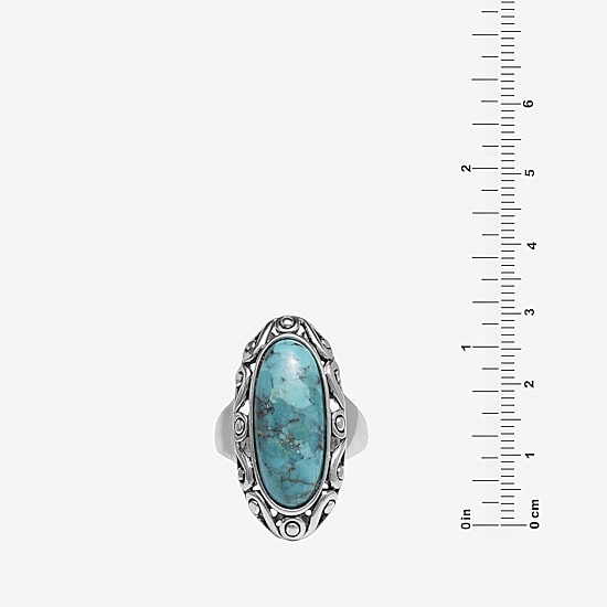 Womens Enhanced Blue Turquoise Sterling Silver Cocktail Ring